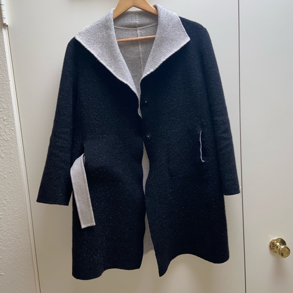 Handmade wool coat w/ waist tie